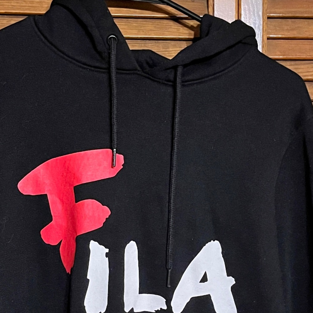 Fila Women's Black Hoodie with Red and White Logo Large - Picture 2 of 7